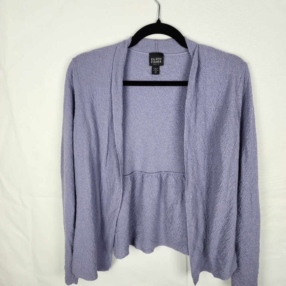 Eileen Fisher Italian Yarn Wool Blue Purple Open Cardigan Textured‎ Size PM